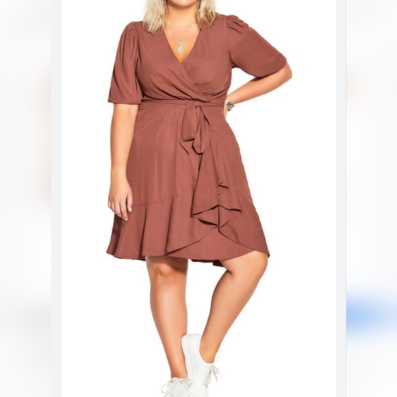 City Chic Ruffle Faux Wrap Mini Dress Plus Size 24W - Picture 1 of 9